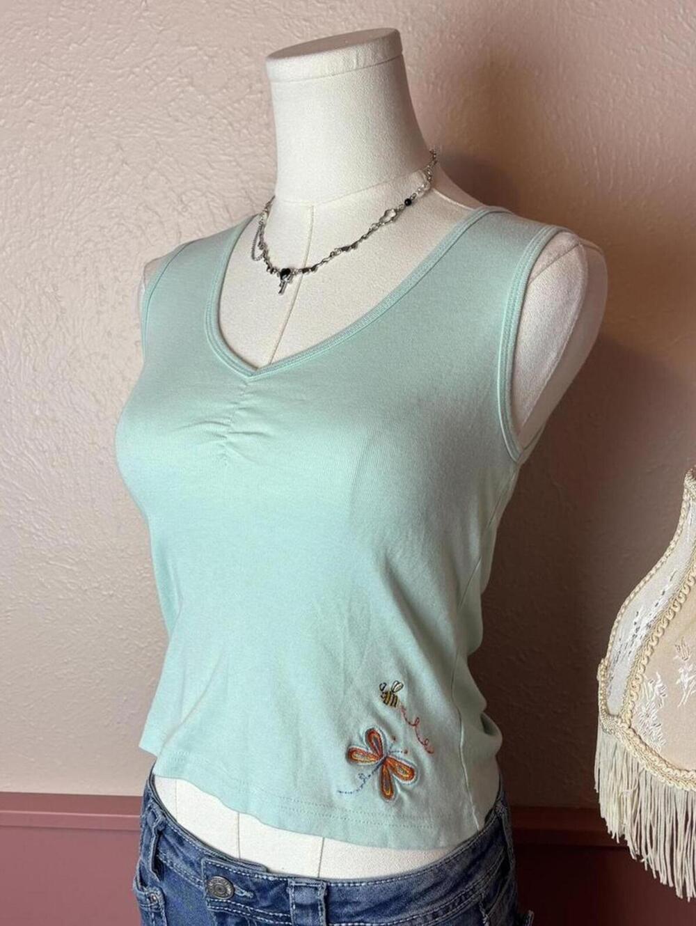 gyaru butterfly baby tee  jenni blue green sz small hong kong y2k cotton